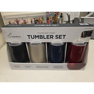 SET OF 4 Rabbit Stainless Steel Tumblers 12oz Insulated Cups Lids R2-26205CUS